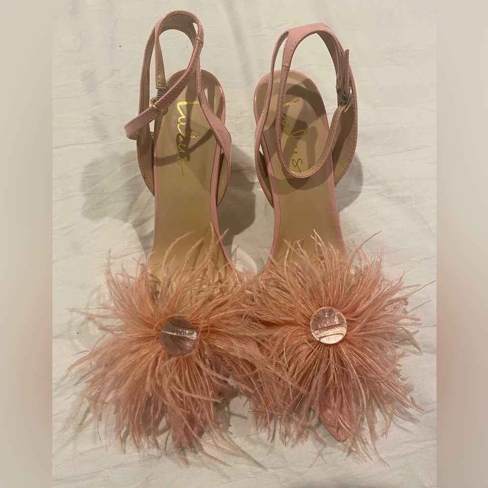 Lulus Ostrich Feather Pink Heels Size 11